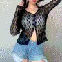Long Sleeve V-Neck Lace See-Through Crop Light Cardigan