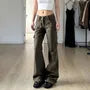 Low Waist Plain Pocket Slim-Fit Boot-Cut Cargo Pants
