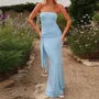 Strapless Plain Tie Waist Maxi Bodycon Dress