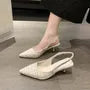 Tweed Pointed Toe Plaid Kitten Heel Slingback Mules