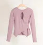 Asymmetrical Cutout Long Sleeve Round Neck Plain Sports T-Shirt