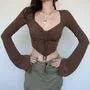 Long-Sleeve Plain Drawstring Corset Top