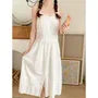 Spaghetti Strap Plain Lace Trim Pajama Dress