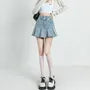Mid Waist Denim Mini Pleated Skort