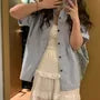 Elbow-Sleeve Striped Button-Up Shirt