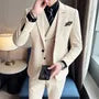 Set: Notch Lapel Single-Breasted Blazer + Shawl Lapel Double-Breasted Vest + Mid Rise Tapered Dress Pants
