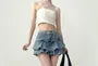 High Waist Ruffled Layered Mini Denim Skirt