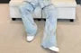 Set: Collared Washed Button-Up Denim Crop Jacket + Mid Rise Detachable Wide Leg Cargo Jeans