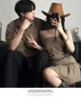 Couple Matching Short-Sleeve Collared Plain Shirt / Ruched Tube Top / High Waist Mini A-Line Skirt / Set