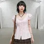 Puff Sleeve Scoop Neck Plain Slim-Fit Shirt