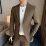 Peak Lapel Single-Breasted Plain Blazer / Mid Rise Straight Leg Dress Pants / Set
