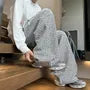 Drawstring Waist Zebra Print Wide Leg Sweatpants