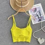 Scoop Neck Spaghetti Strap Plain Crop Cami Top