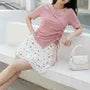 Short-Sleeve Asymmetrical Neck Plain Drawstring T-Shirt