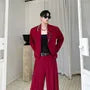 Set: One Buttoned Crop Blazer + High Waist Wide Leg Dress Pants