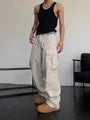 Mid Rise Plain Wide Leg Cargo Pants