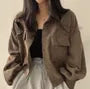 Plain Corduroy Loose-Fit Crop Shirt