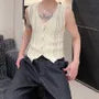 V-Neck Ribbed Button Knit Tank Top