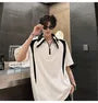 Short Sleeve Two Tone Panel Half Zip Polo Shirt