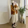 Maternity Long-Sleeve Crew Neck Plain Midi Tunic Dress / Crew Neck One-Buttoned Cardigan / Set