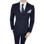 Set: Lapel Collar Pinstriped Double Breasted Blazer + Mid Rise Pinstriped Dress Pants + V-Neck Pinstriped Single Breasted Vest
