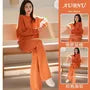 Set: Crew Neck Plain Pullover + Elastic Waist Wide Leg Pants