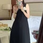 Sleeveless Plain Cut-Out Loose-Fit Midi A-Line Dress