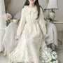 Long-Sleeve Collared Lace Midi A-Line Dress
