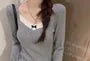 Long Sleeve Square-Neck Lace-Trim Accent Slim-Fit Top