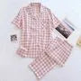Couple Matching Pajama Set: Short-Sleeve Plaid Top + Pants (Various Designs)
