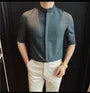 Elbow-Sleeve Stand Collar Button-Up Plain Shirt