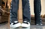 Low Rise Checkerboard Panel Loose Fit Jeans
