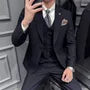 Set: Notch Lapel Plain One-Buttoned Blazer + V-Neck Single-Breasted Vest + Mid Rise Straight Leg Dress Pants