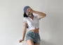 Low-Rise Denim Mini Pencil Skirt