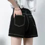 High Waist Contrast Stitch Denim Shorts