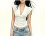 Ruffle Sleeveless Cowl Neck Plain Chain Detail Crop Top