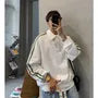 Long-Sleeve Stripe Trim Polo-Neck Sweatshirt