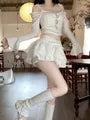 High Waist Plain Frill Trim Layered Mini A-Line Skort