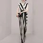 Sleeveless V-Neck Striped Wide Leg Wrap Jumpsuit