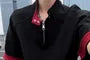 Elbow-Sleeve Stand Collar Contrast Trim Half-Zip T-Shirt