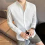 Long-Sleeve Stand Collar Button-Up Plain Shirt