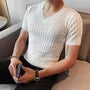 Short-Sleeve V-Neck Plain Pointelle T-Shirt