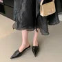 Chunky Heel Pointed Toe Plain Faux Leather Mules