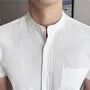 Short Sleeve Band Collar Striped Shirt
