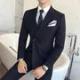 Set: Lapel Collar Pinstriped Double Breasted Blazer + Mid Rise Pinstriped Dress Pants + V-Neck Pinstriped Single Breasted Vest