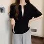 Mock Two-Piece Elbow-Sleeve Notch Neck Two Tone T-Shirt