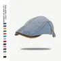 Faux Leather Brim Denim Flat Cap