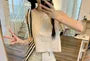 Crew Neck Plain Frayed Crop Tank Top / High Rise Wide Leg Pants