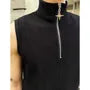 Sleeveless Plain Ribbed Half-Zip High Neck Top