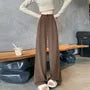 High Rise Plain Fleece-Lined Wide Leg Pants